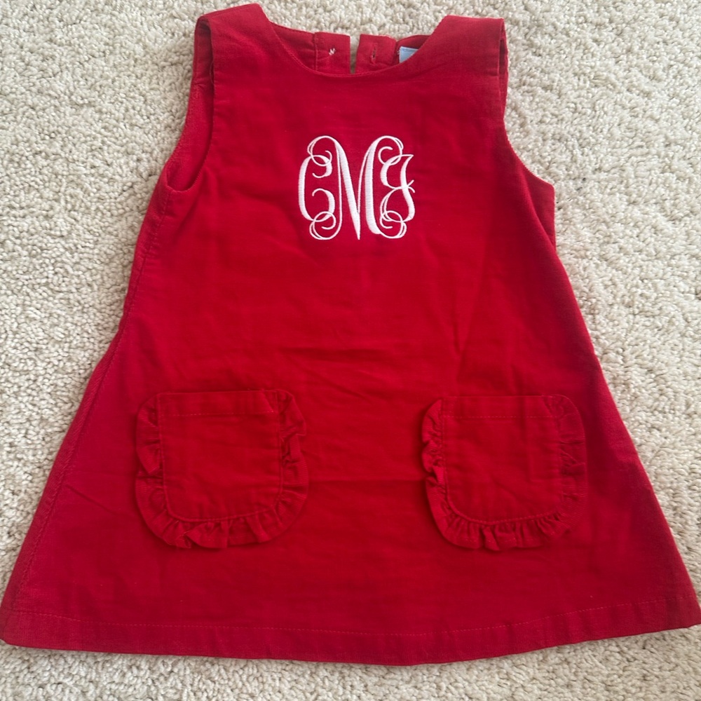 Red Corduroy Graycen Jumper Dress  monogrammed CMJ